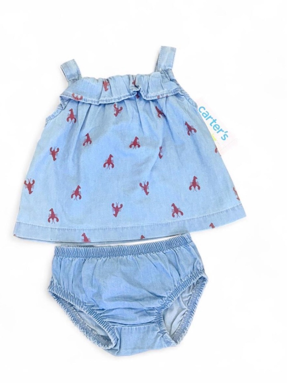 Carter's Light Blue Dress & Bloomers with Red Lobster Print